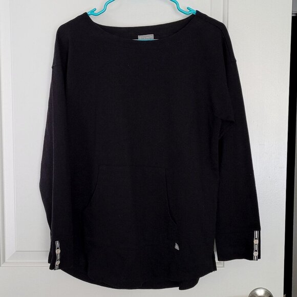 T by Talbots Black Honeycomb Pique Button Cuff Pullover Top - Picture 3 of 8